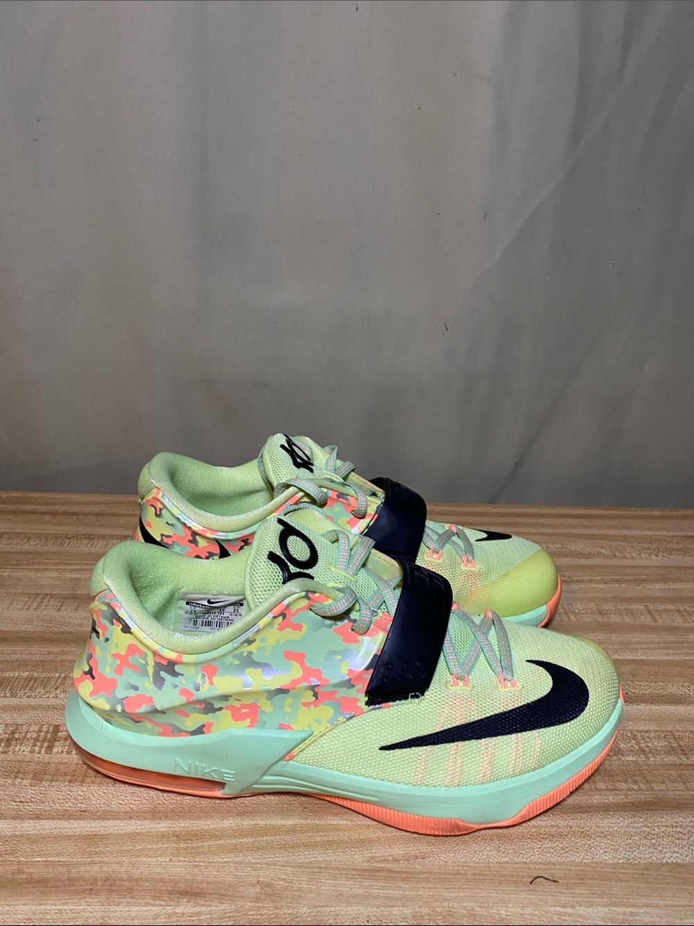 Nike KD 7 GS Easter Liquid Lime Black Vapor Green Sunset Glow Basketball Shoe 7Y